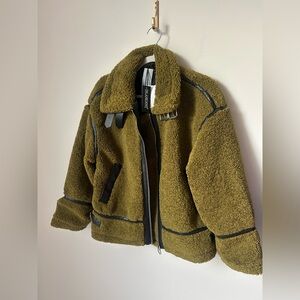 Viral Blank NYC Moss Olive Green Moto Sherpa Jacket
